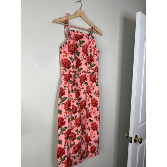 NEW Anthropologie Ruffled Peplum Floral Halter Slit Midi Dress Red Size: Small - Picture 3 of 8